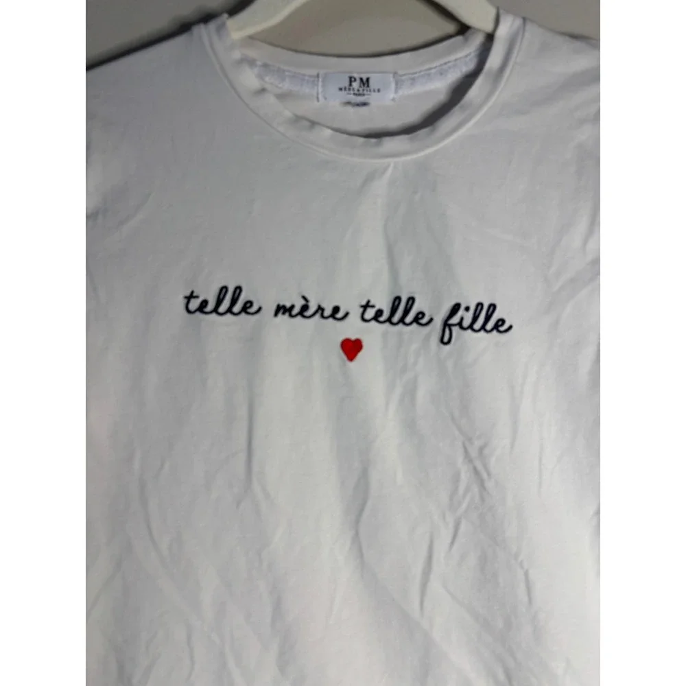 PM Mere et Fille Paris White Short Sleeve T  Kids Size‎ 12 French Saying Heart